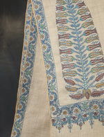 Ivory With Blue Border Embroidery Cashmere Pashmina Shawl