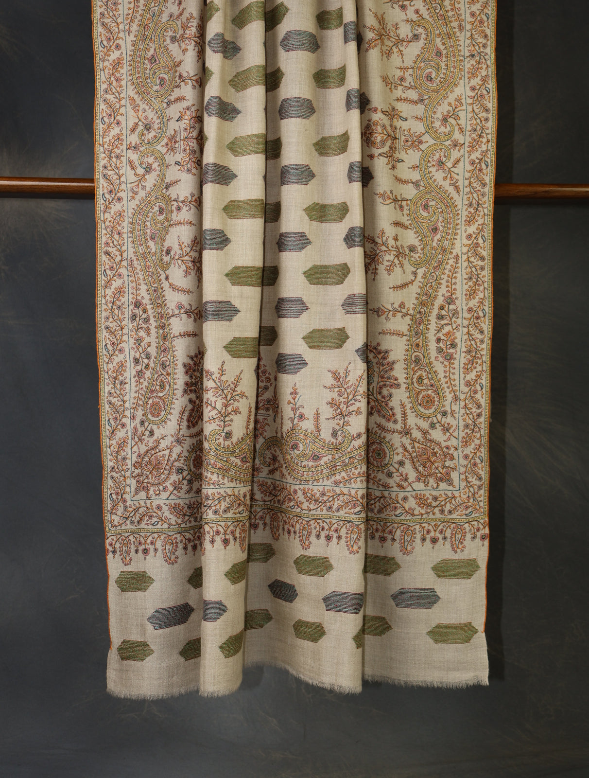 Ivory Boteh Motif Embroidery Pashmina Cashmere Shawl