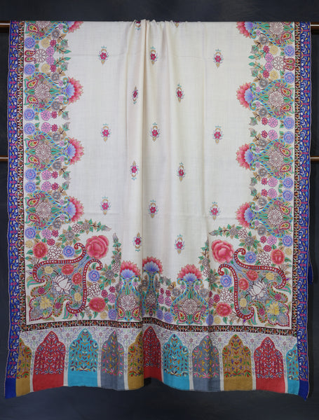 2.5 Yard Cream Color Kalamkari Pashmina Shawl