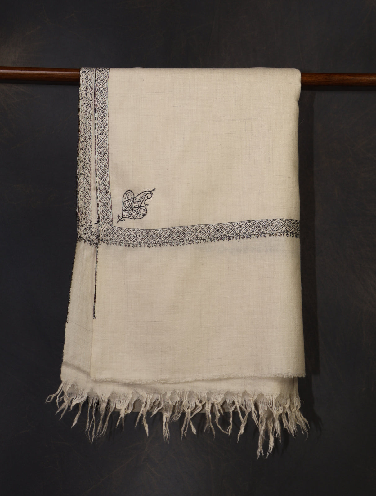3 Yard Ivory Base With Black Embroidery Cashmere Pashmina Shawl