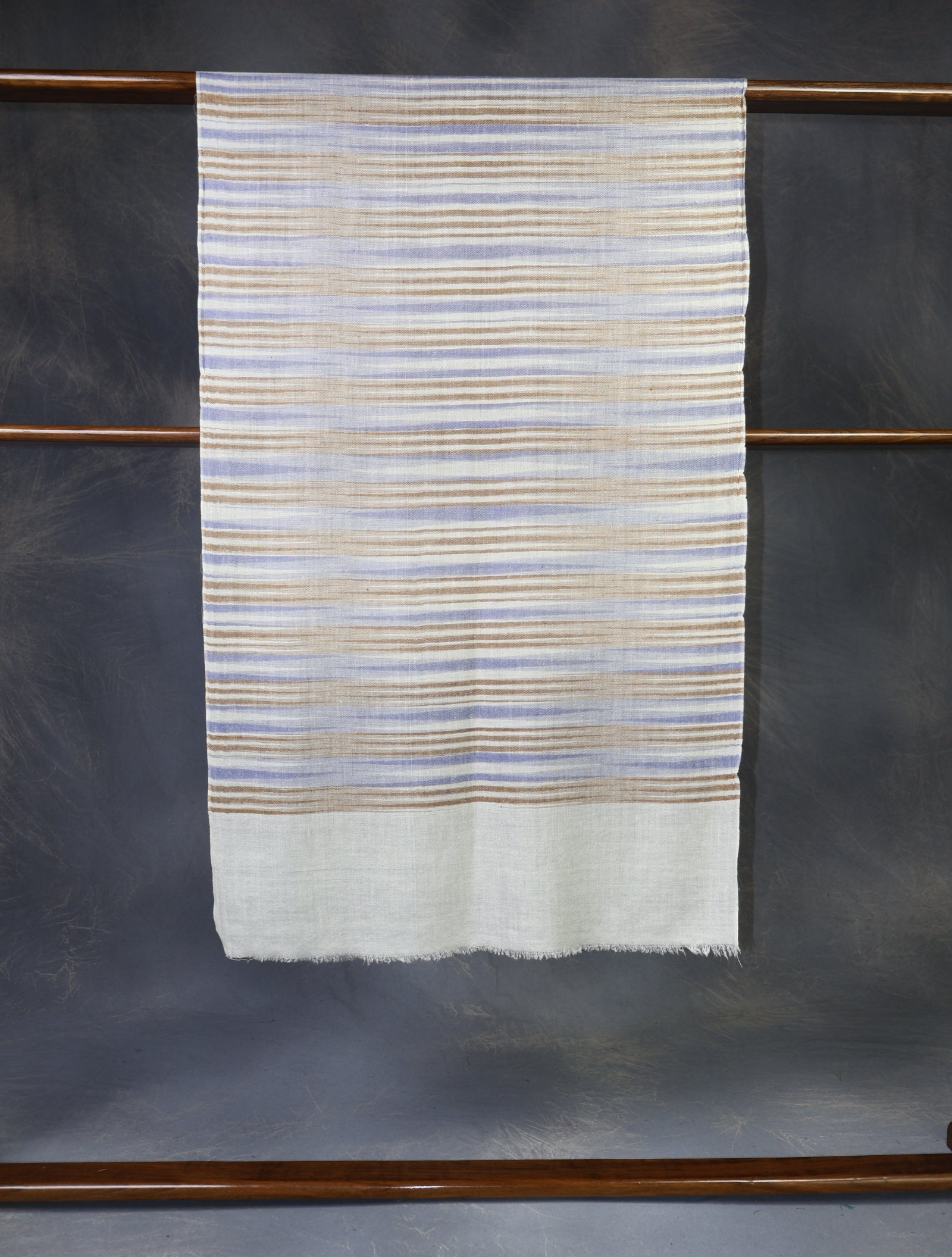 Ivory Base Brown Striped Handwoven Cashmere Pashmina Scarf