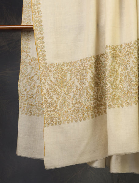 2.5 yard Ivory Big Border Embroidery Cashmere Pashmina Shawl