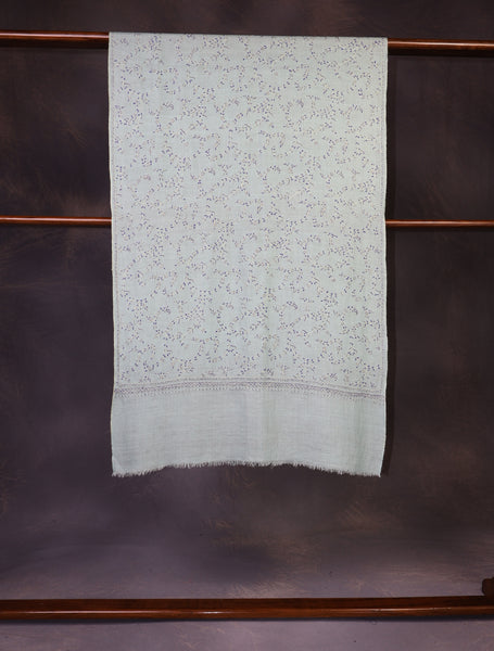 Light Sky Blue Jali Embroidery Cashmere Pashmina Scarf