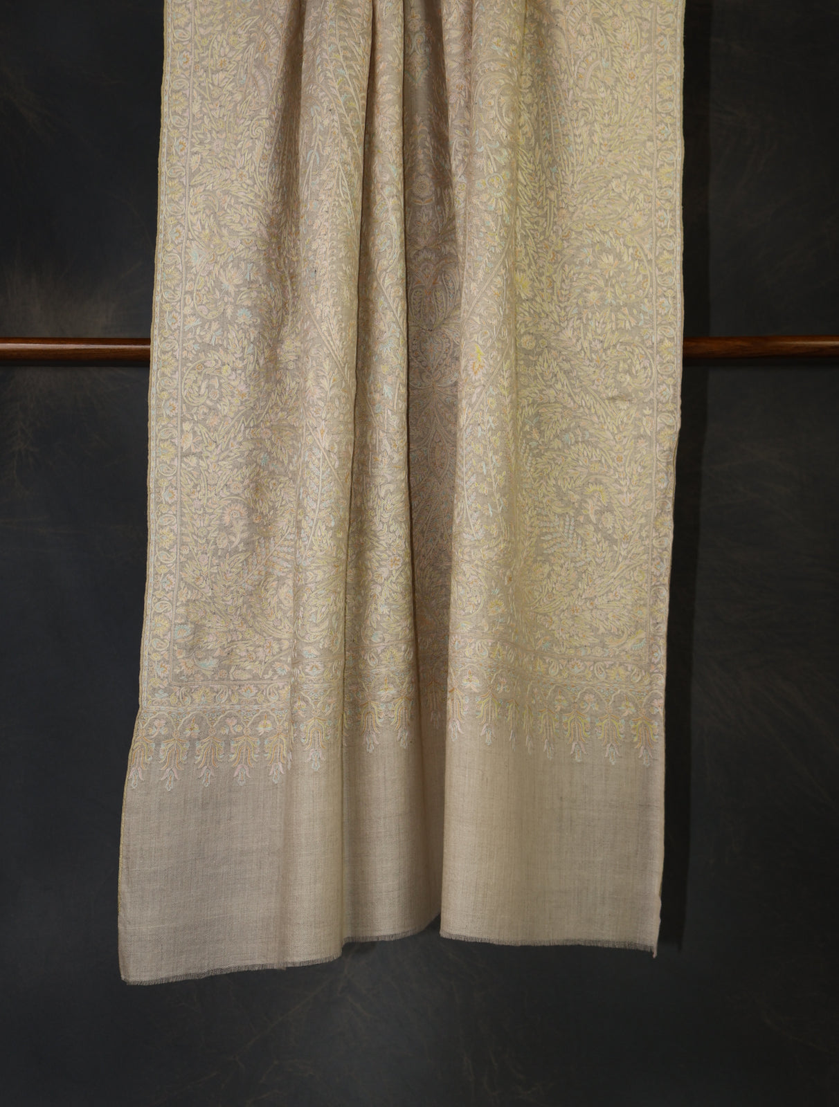 Ivory Color Jamawar Embroidery Pashmina Shawl