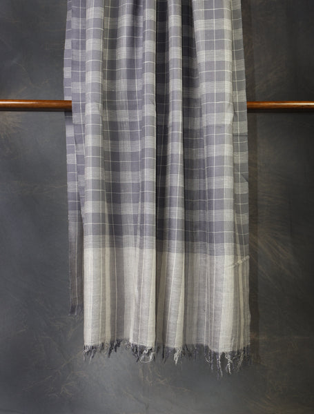 Grey Check Handwoven Cashmere Pashmina Shawl