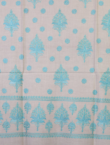Ivory Base Green Boteh Embroidery Pashmina Shawl