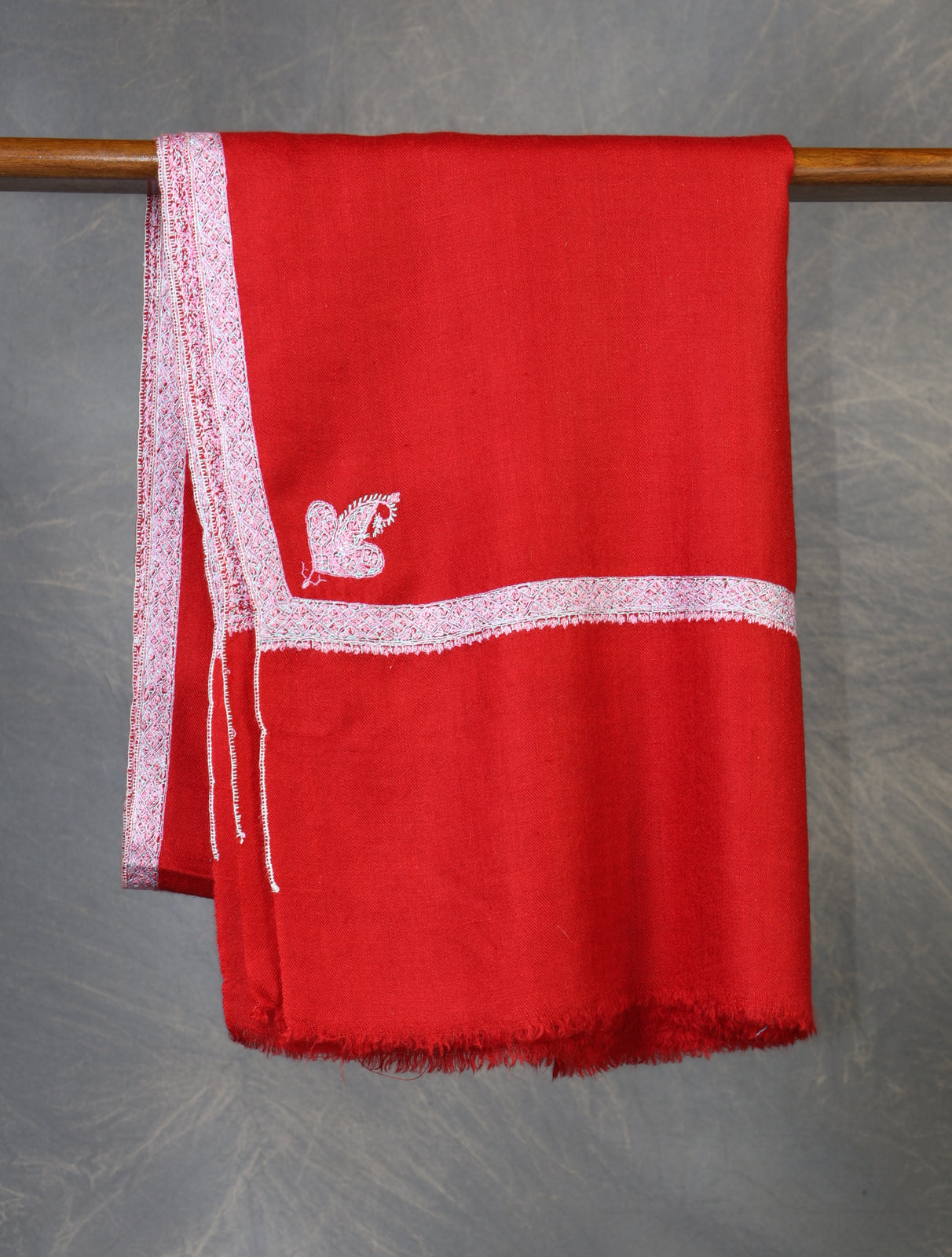 Red Base Border Embroidery Cashmere Pashmina Shawl