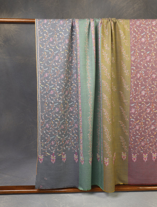 Multi color Base Striped Jali Embroidery Handwoven Cashmere Shawl