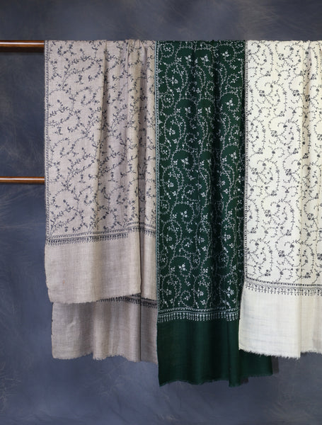 Natural Jali Embroidery Cashmere Pashmina Scarf
