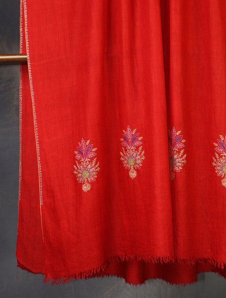Red Boteh Motif Embroidery Cashmere Pashmina Shawl