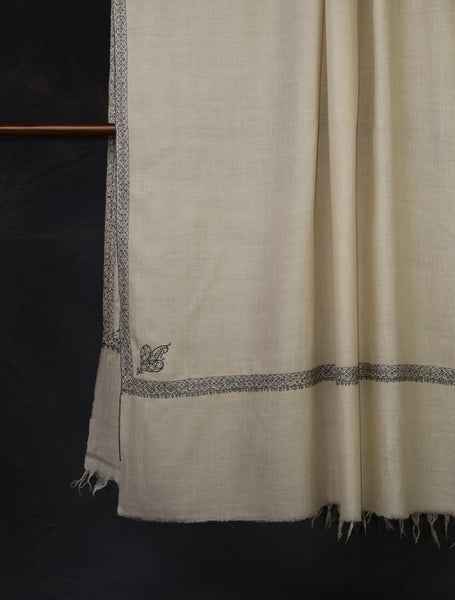 3 Yard Ivory Base With Black Embroidery Cashmere Pashmina Shawl