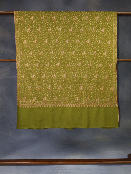 Green jali Embroidery Cashmere Pashmina Shawl