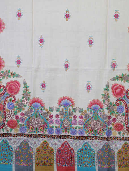 2.5 Yard Cream Color Kalamkari Pashmina Shawl