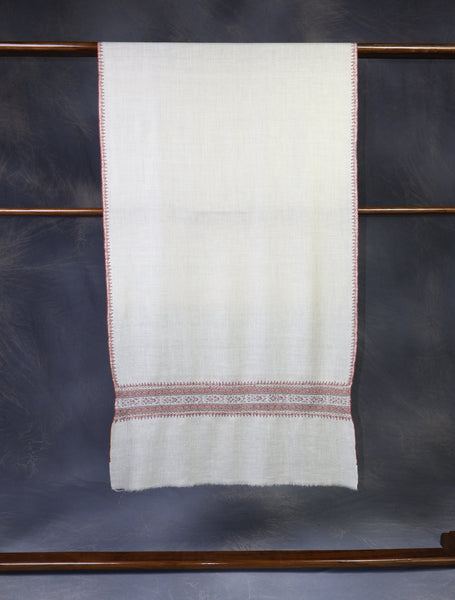 Ivory With Striped And Motif Border Embroidery Cashmere Pashmina Scarf