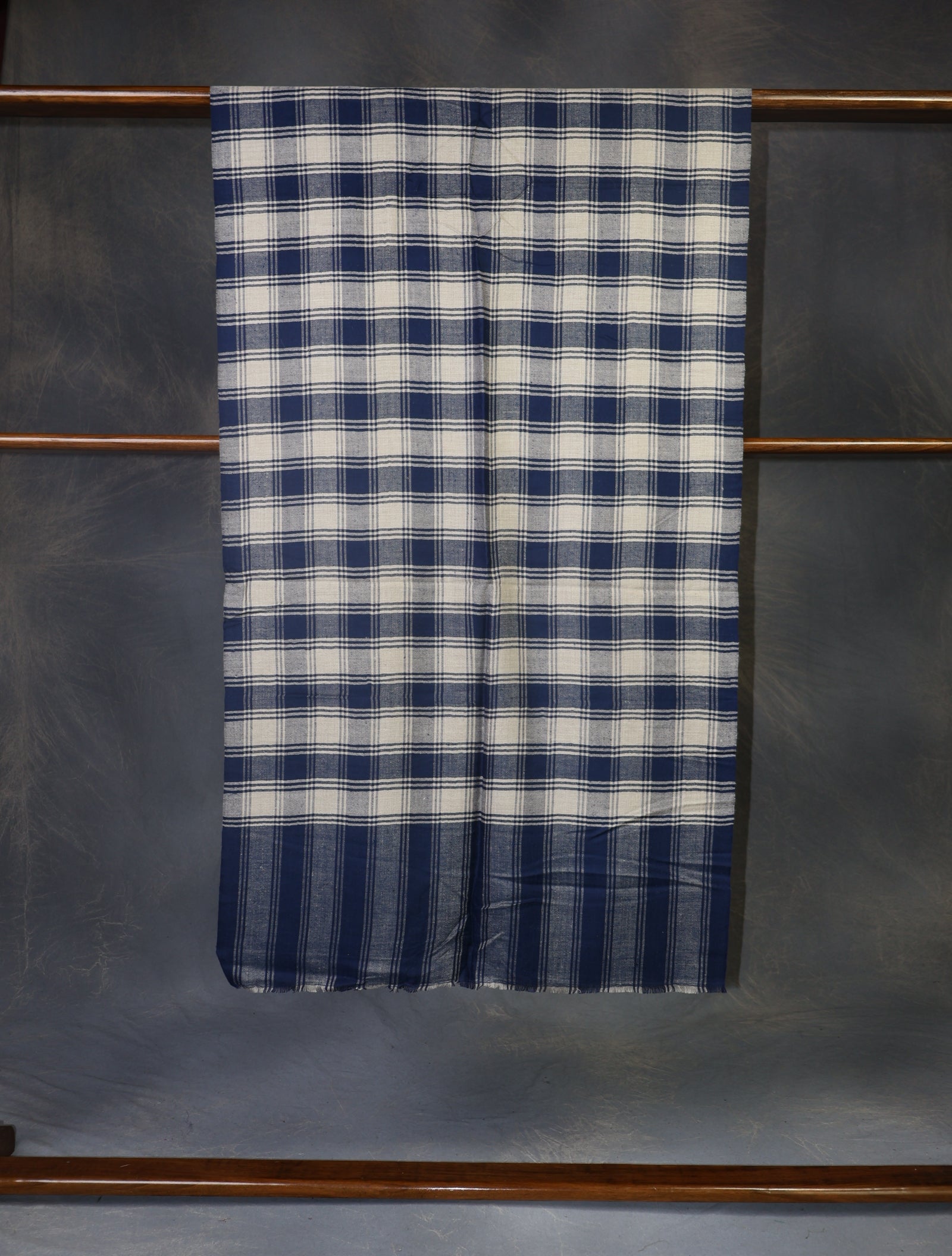 Blue Ivory Color Checked Handwoven Cashmere Pashmina Scarf