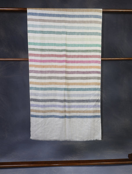 Ivory Multi Color Striped Handwoven Cashmere Pashmina Scarf