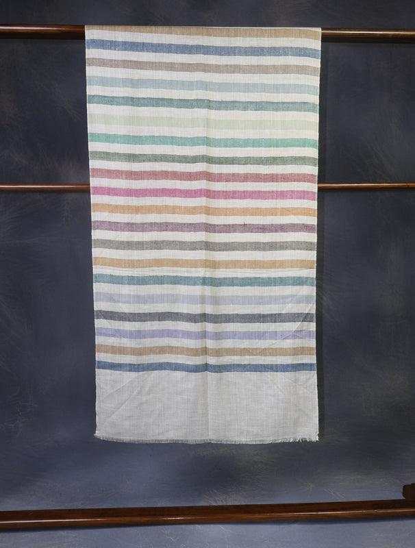 Ivory Multi Color Striped Handwoven Cashmere Pashmina Scarf