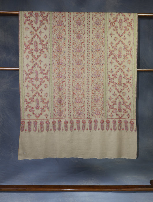 Light Beige Butti Dar And Jali Embroidery Cashmere Pashmina Shawl
