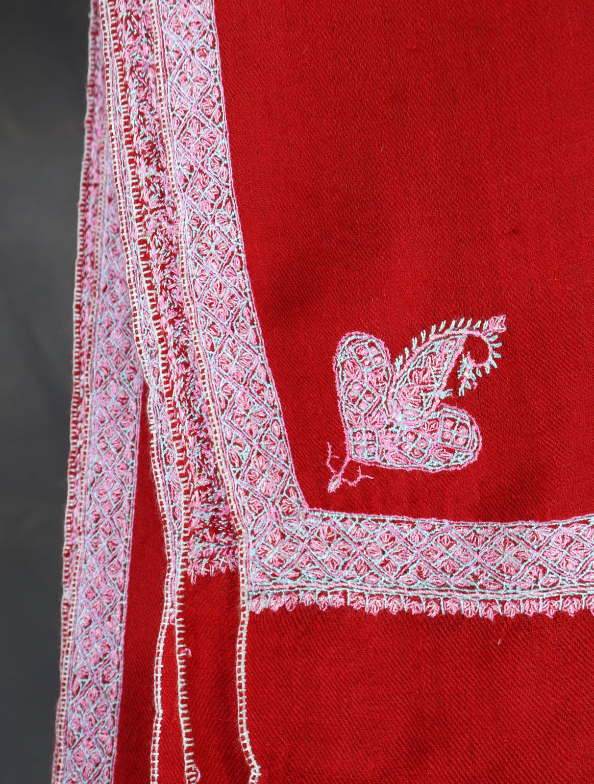 Red Base Border Embroidery Cashmere Pashmina Shawl