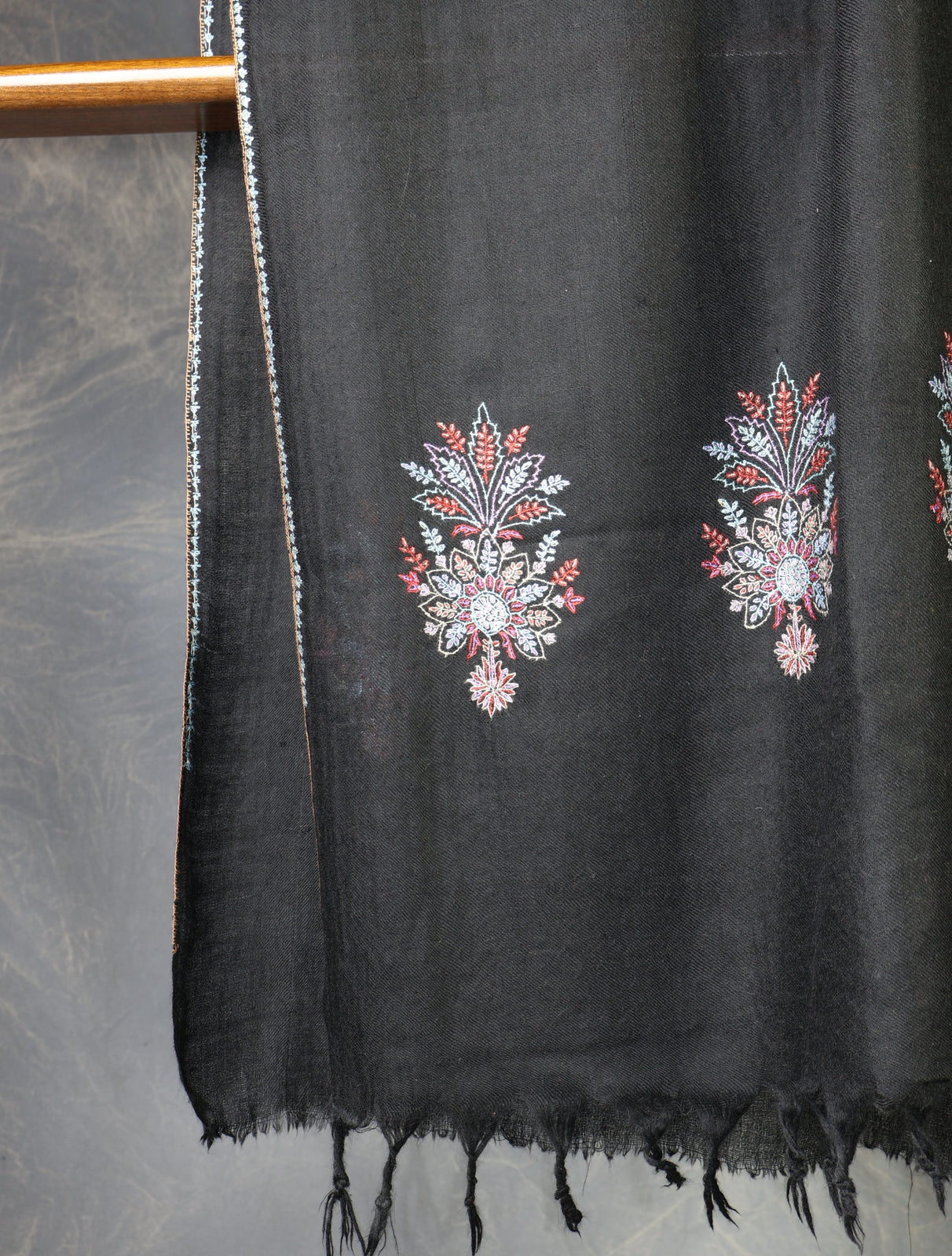 Black Buteh Embroidery Cashmere Pashmina Scarf
