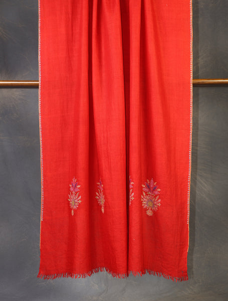 Red Boteh Motif Embroidery Cashmere Pashmina Shawl