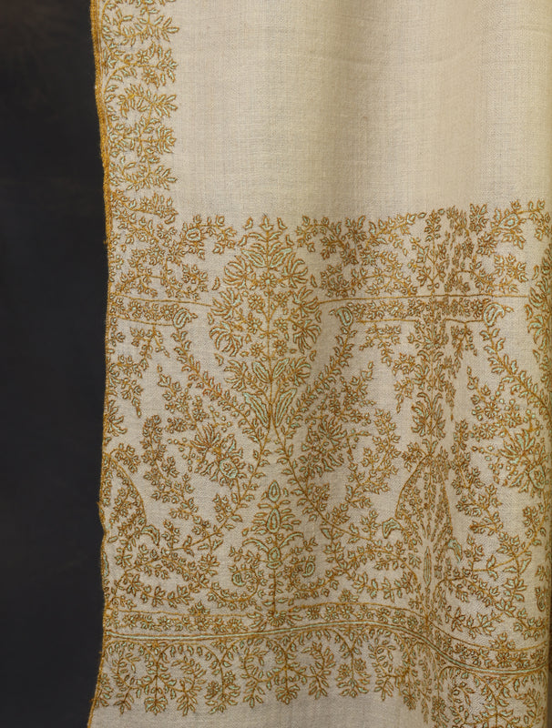 2.5 yard Ivory Big Border Embroidery Cashmere Pashmina Shawl