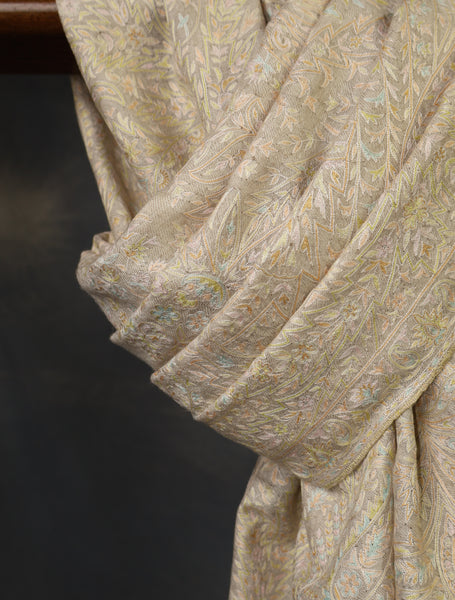 Ivory Color Jamawar Embroidery Pashmina Shawl