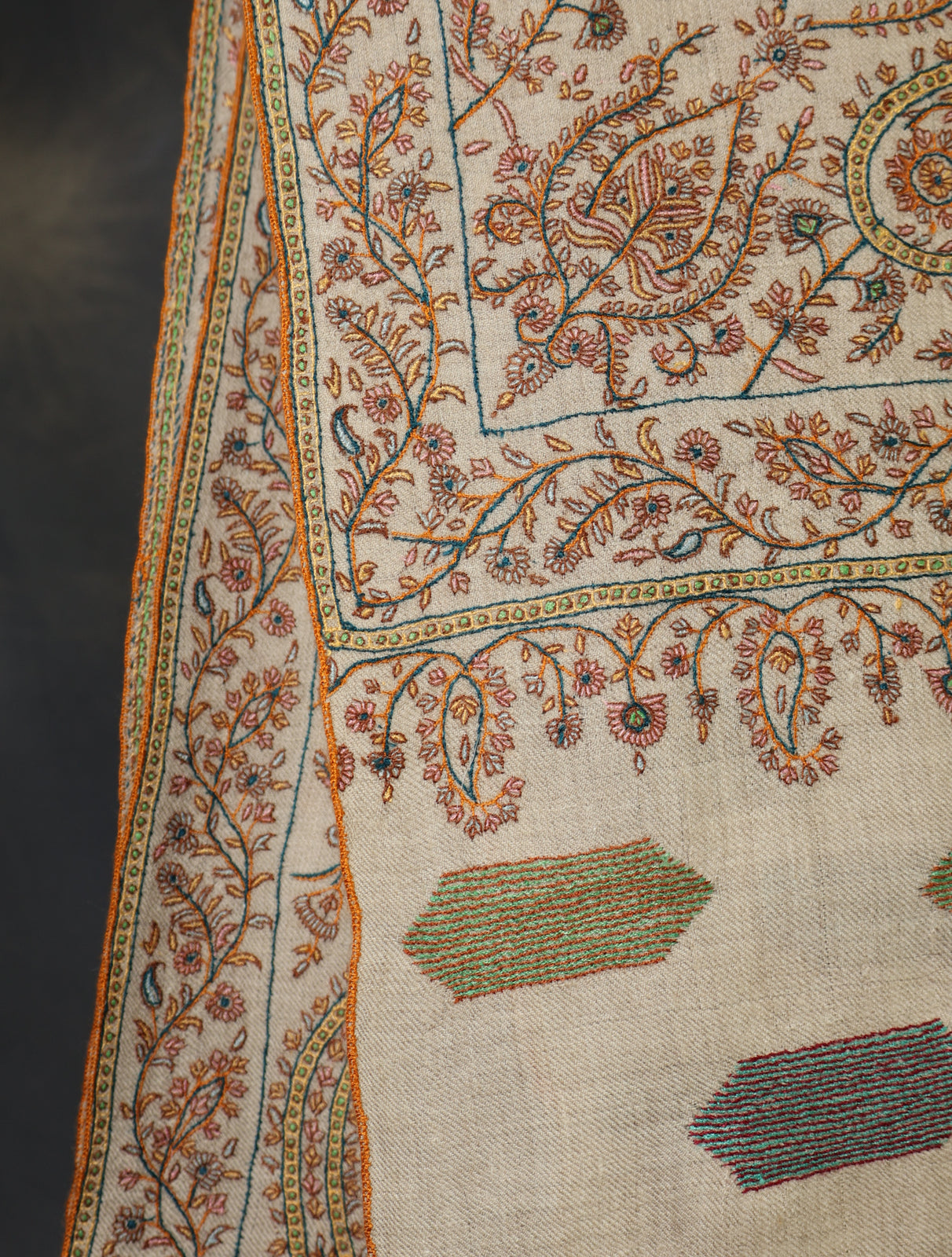 Ivory Boteh Motif Embroidery Pashmina Cashmere Shawl