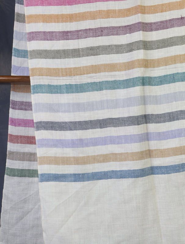 Ivory Multi Color Striped Handwoven Cashmere Pashmina Scarf