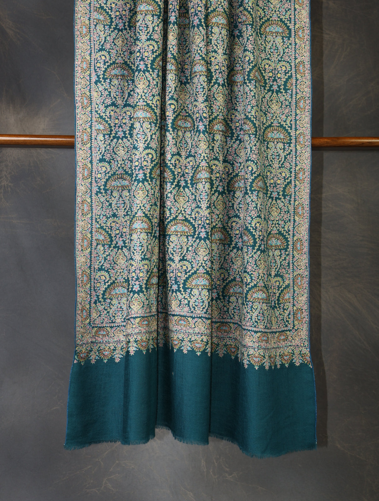 Turquoise Green Jamawar Embroidery Pashmina Shawl