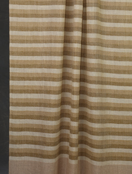 Ivory Base Natural Striped Handwoven Cashmere Pashmina Scarf
