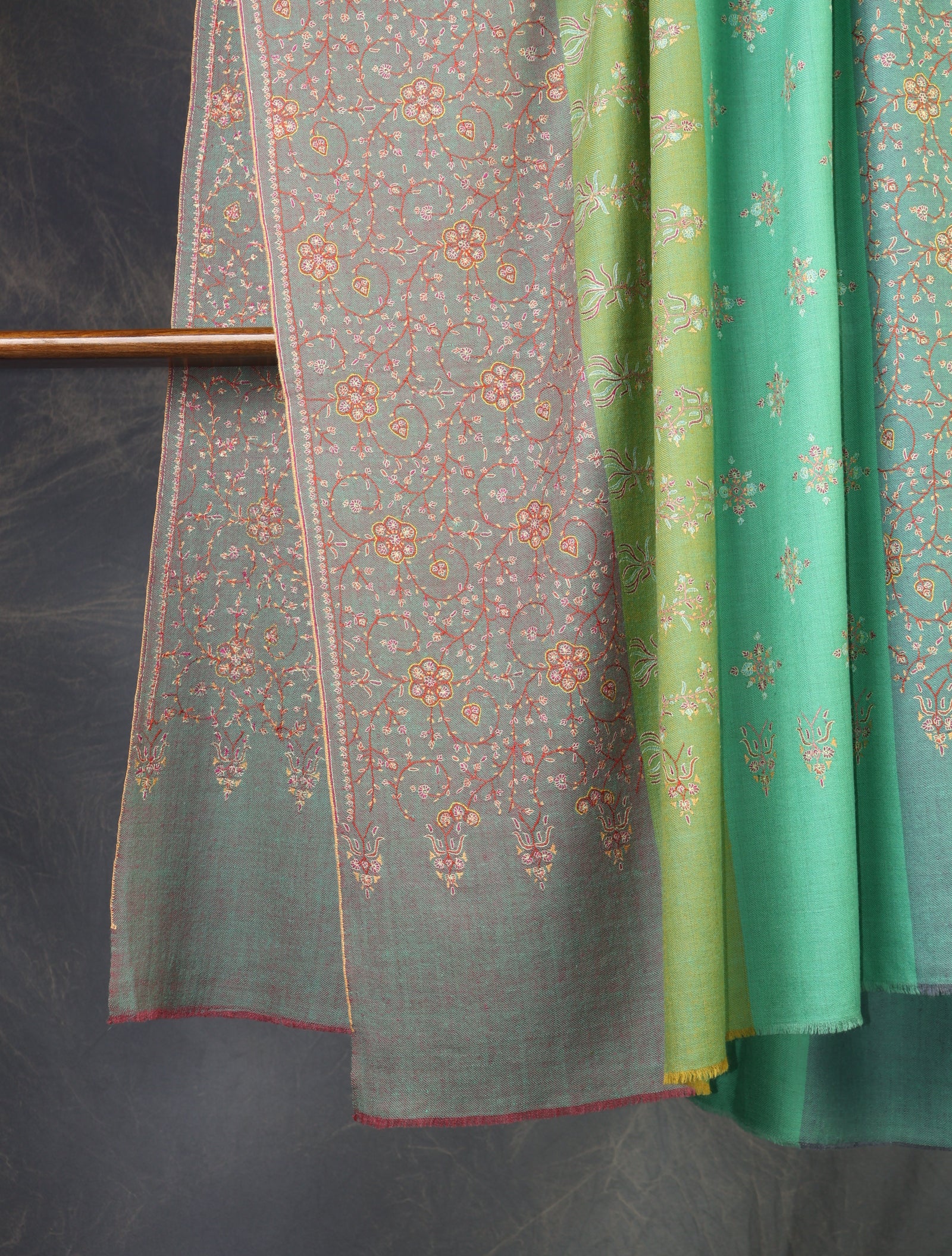 Multi color Base Striped Jali Embroidery Handwoven Cashmere Shawl