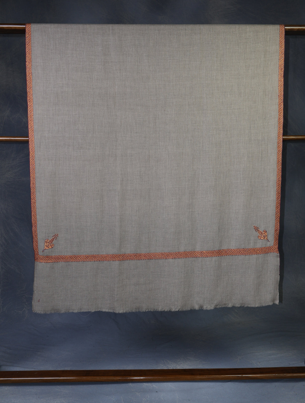 Natural Base Orange Border Embroidery Cashmere Pashmina Shawl
