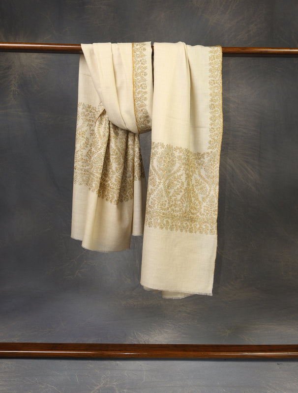 2.5 yard Ivory Big Border Embroidery Cashmere Pashmina Shawl