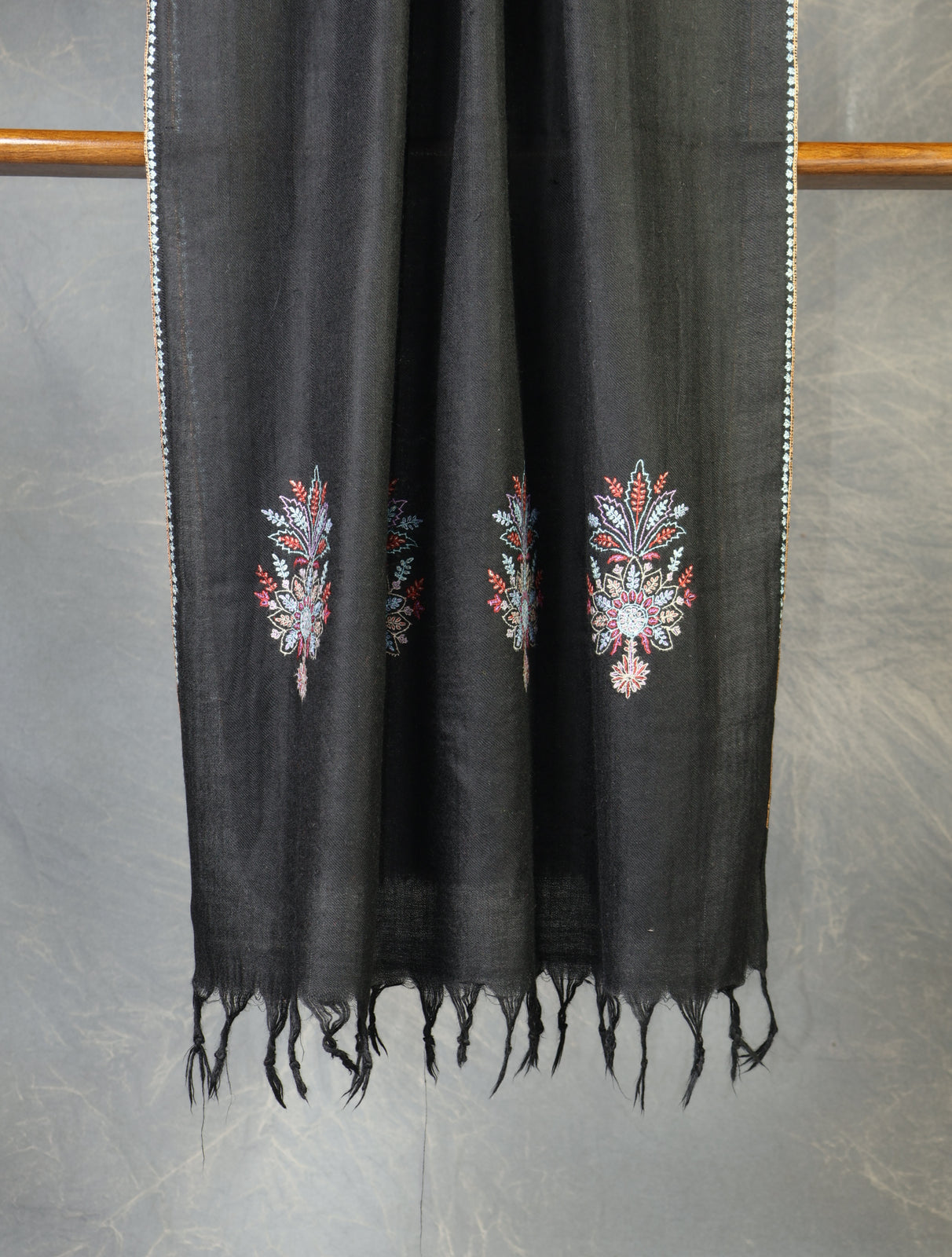 Black Buteh Embroidery Cashmere Pashmina Scarf