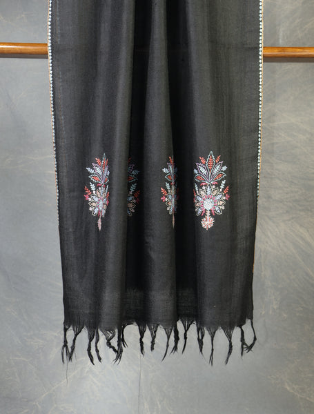 Black Buteh Embroidery Cashmere Pashmina Scarf