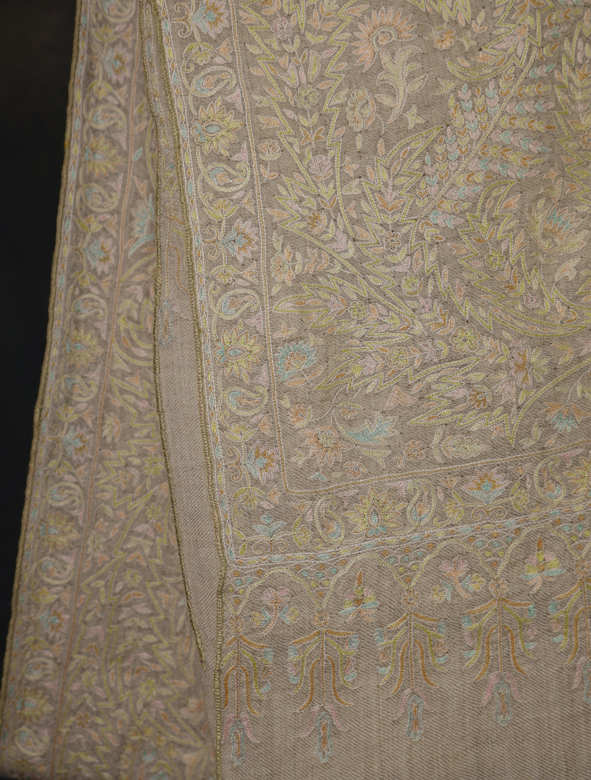 Ivory Color Jamawar Embroidery Pashmina Shawl