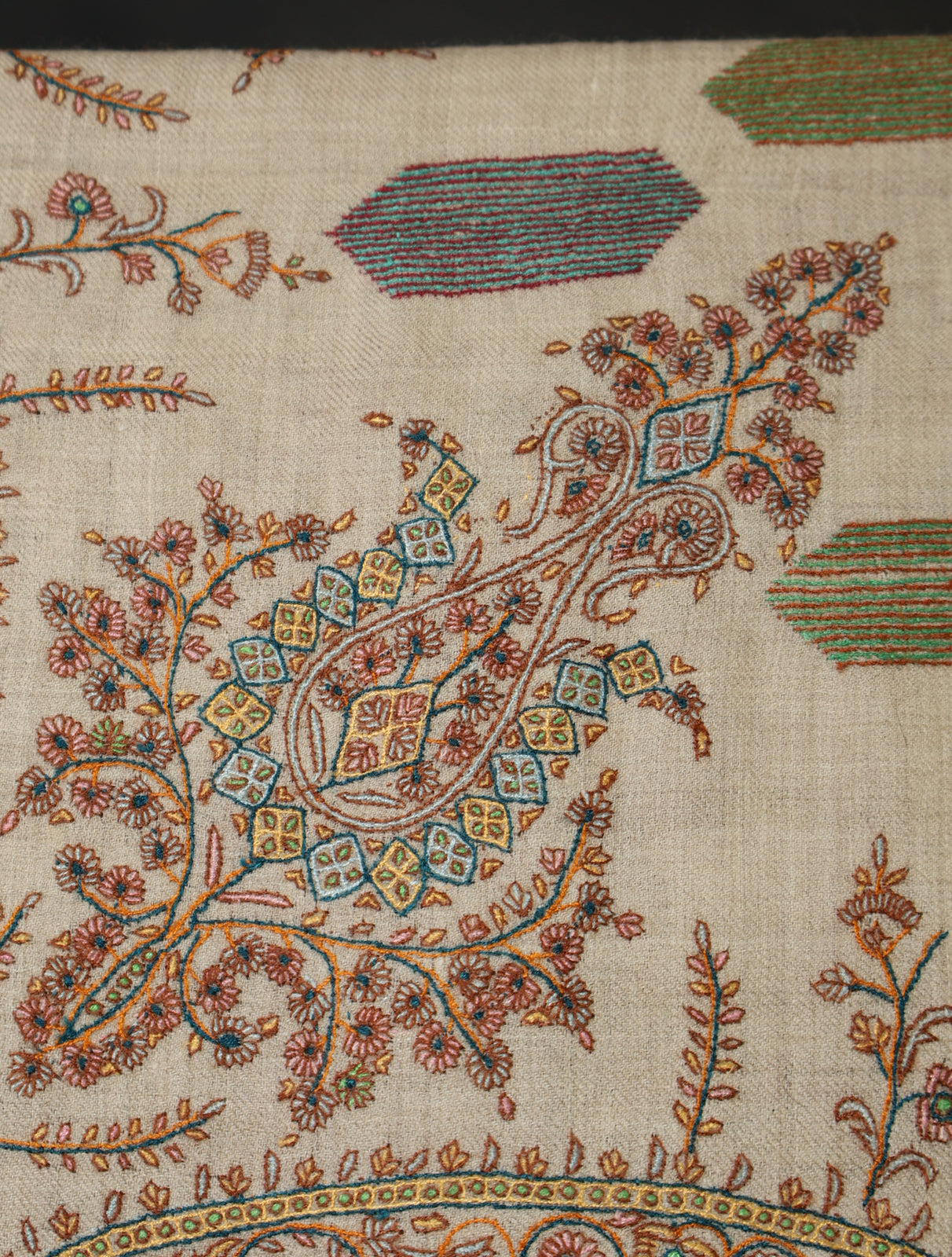 Ivory Boteh Motif Embroidery Pashmina Cashmere Shawl