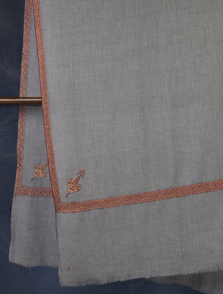 Natural Base Orange Border Embroidery Cashmere Pashmina Shawl
