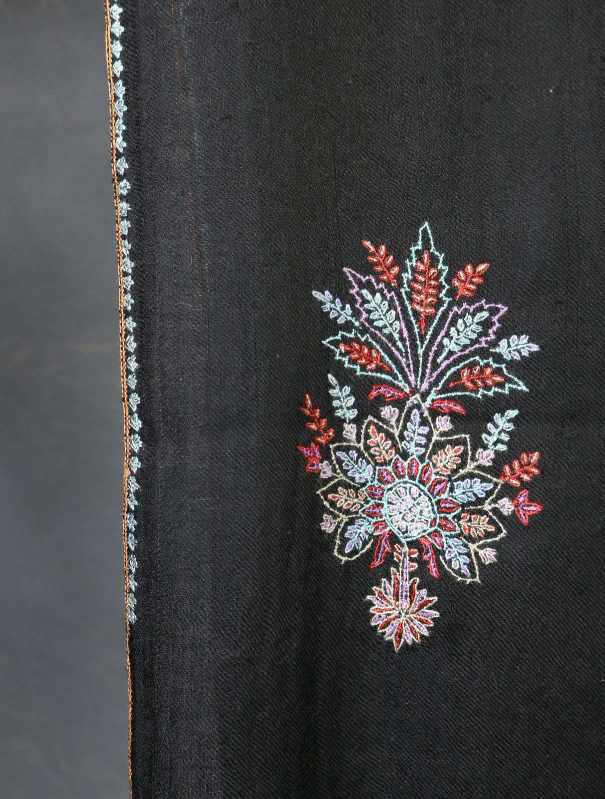 Black Buteh Embroidery Cashmere Pashmina Scarf