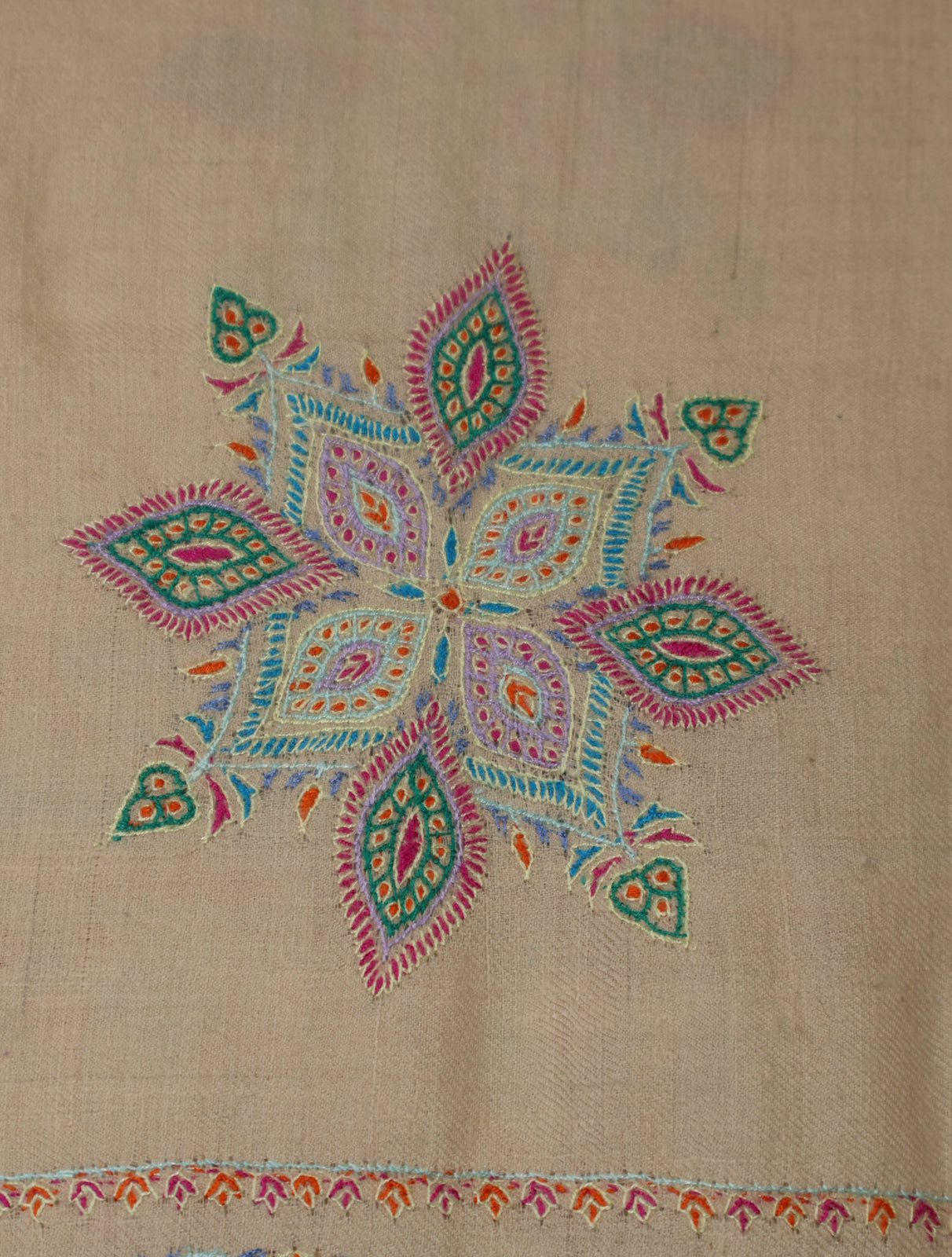 Cream Color Boteh Motifs Embroidery Cashmere Pashmina Shawl