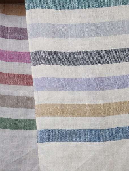 Ivory Multi Color Striped Handwoven Cashmere Pashmina Scarf