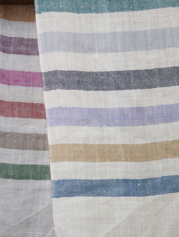 Ivory Multi Color Striped Handwoven Cashmere Pashmina Scarf