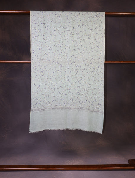 Light Sky Blue Jali Embroidery Cashmere Pashmina Scarf