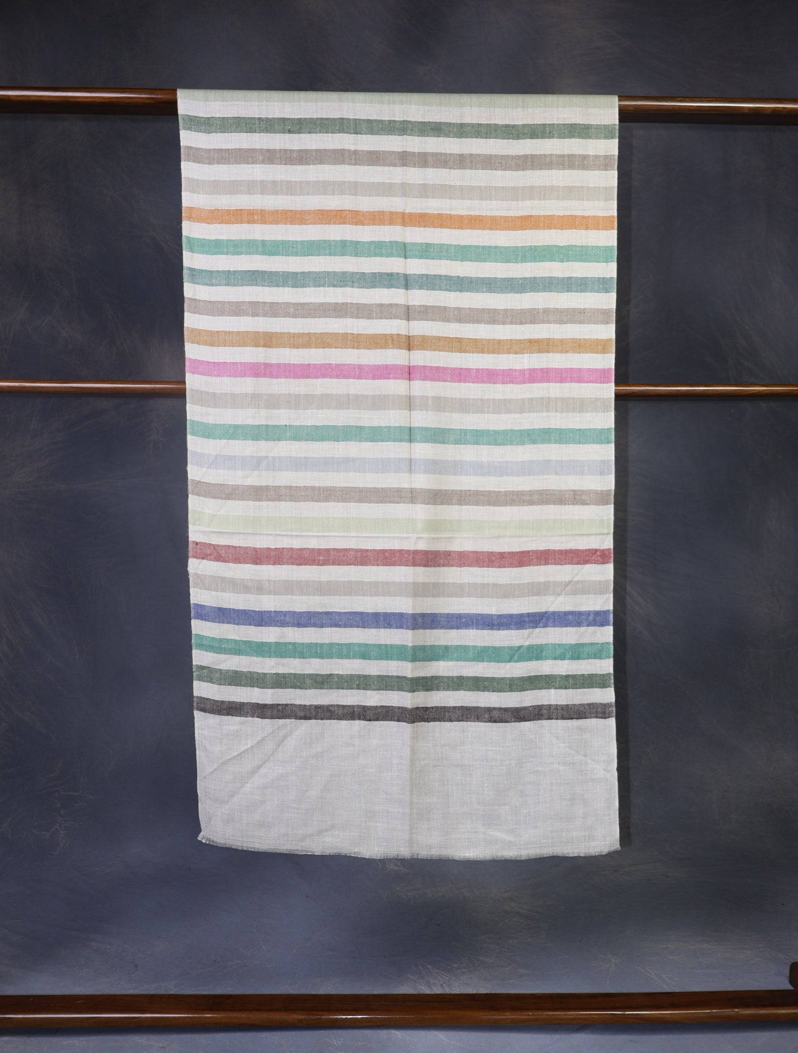 Ivory Multi Color Striped Handwoven Cashmere Pashmina Scarf