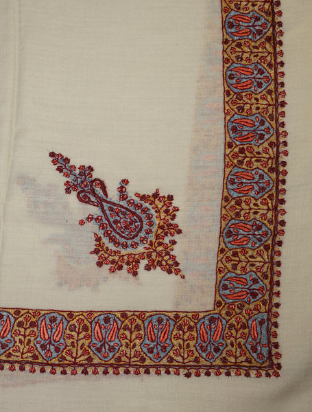 Ivory Base with Multicolor Embroidery wool Mussar