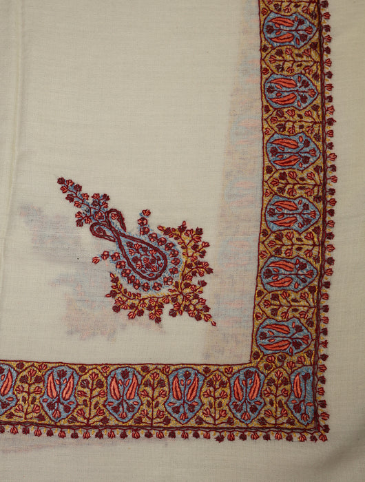 Ivory Base with Multicolor Embroidery wool Mussar