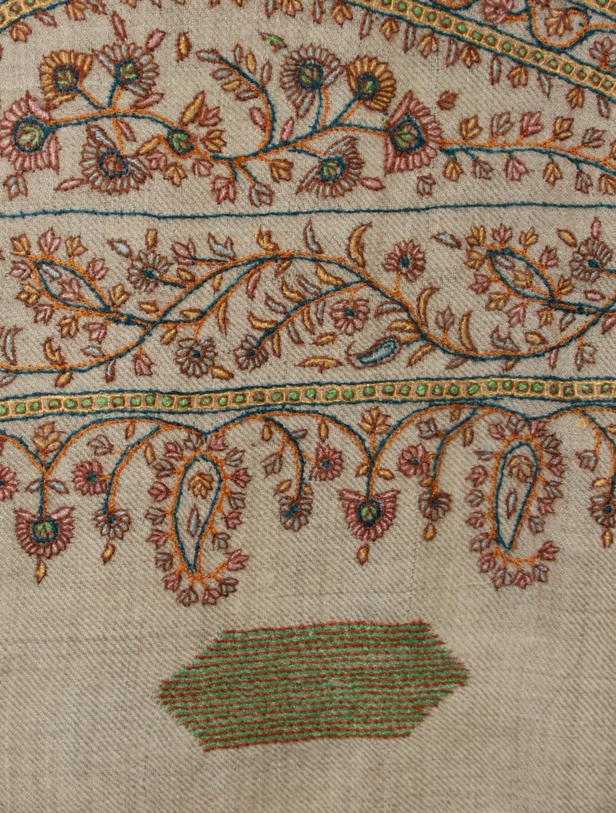 Ivory Boteh Motif Embroidery Pashmina Cashmere Shawl