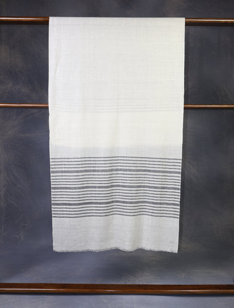 Ivory Base Striped handwoven Cashmere Pashmina Scarf