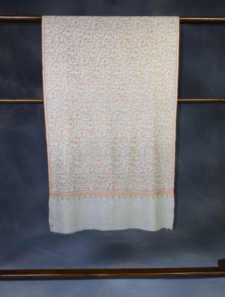 Ivory Jali Embroidery Cashmere Pashmina Scarf